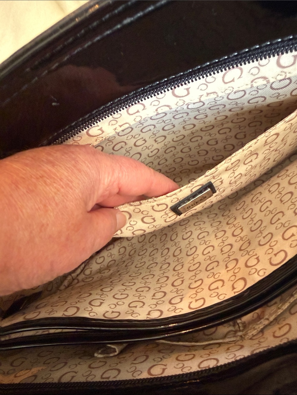 GUESS Black Patent Shoulder Tote - Picture 7 of 10